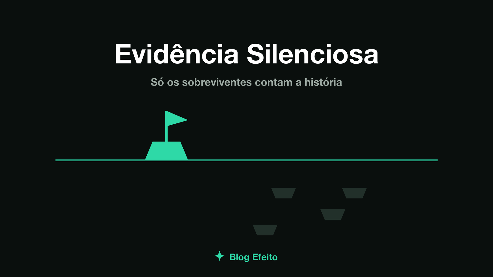 Capa do artigo Evidência silenciosa: silhuetas de navios afundando sob uma superfície escura, com um único casco iluminado em verde emergindo, sobre fundo preto